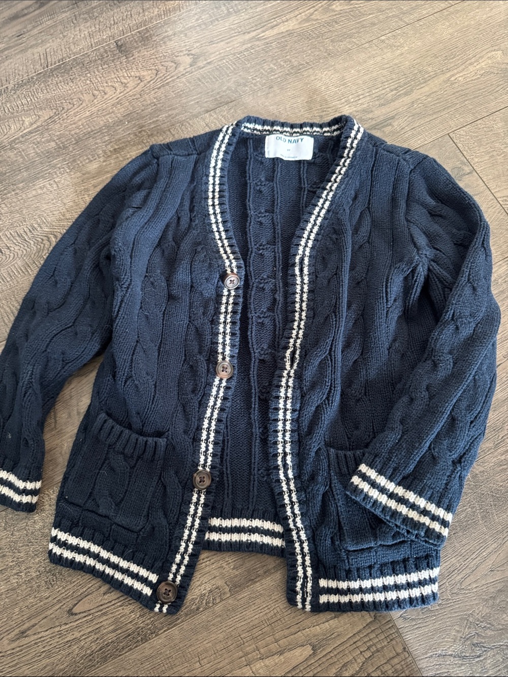 Old Navy 100% Cotton Navy Cable-Knit Cardigan